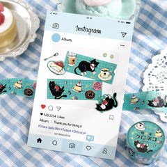 Cute Kawaii BGM Washi / Masking Deco Tape - Hungry Cat Kitty Food Gold Accent Pet Tabby Series A - for Journal Planner Craft Diary Schedule Notebook Gift