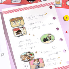 Cute Kawaii BGM Washi / Masking Deco Tape - Hungry Cat Kitty Food Gold Accent Pet Tabby Series B - for Journal Planner Craft Diary Schedule Notebook Gift