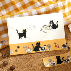 Cute Kawaii BGM Washi / Masking Deco Tape - Hungry Cat Kitty Food Gold Accent Pet Tabby Series C - for Journal Planner Craft Diary Schedule Notebook Gift