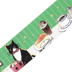 Cute Kawaii BGM Washi / Masking Deco Tape - Hungry Cat Kitty Food Gold Accent Pet Tabby Series E - for Journal Planner Craft Diary Schedule Notebook Scrapbook Stationery Gift