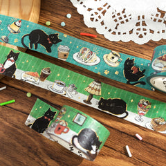 Cute Kawaii BGM Washi / Masking Deco Tape - Hungry Cat Kitty Food Gold Accent Pet Tabby Series E - for Journal Planner Craft Diary Schedule Notebook Scrapbook Stationery Gift