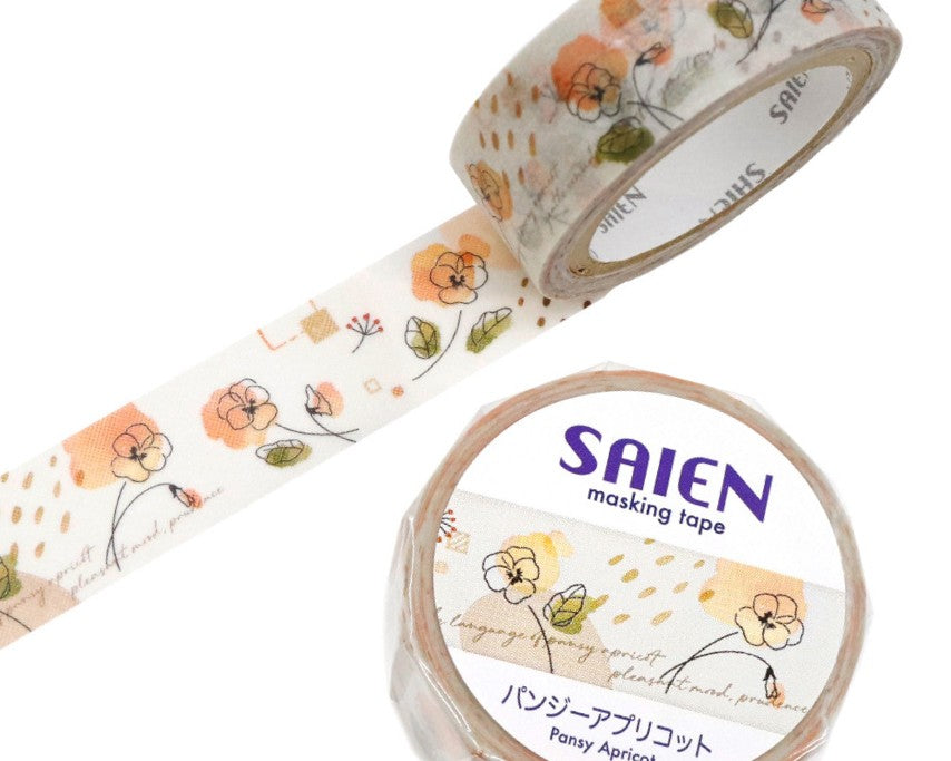 Cute Kawaii Saien Washi / Masking Deco Tape - Pansy Apricot Flower Bloom Peachy Beautiful Nature Wedding Autumn Spring - for Diary Journal Planner Craft Calendar Notebook Scrapbook Stationery Gift
