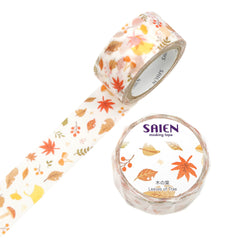 Cute Kawaii Saien Washi / Masking Deco Tape - Autumn Fall Leaves Mushroom Nature Brown Color Forest Tree Rustic - for Diary Journal Planner Craft Calendar Notebook Scrapbook Stationery Gift