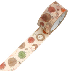 Cute Kawaii Saien Washi / Masking Deco Tape - Hedgehog and Yarn Animal Nature Brown Autumn Color Season - for Diary Journal Planner Craft Calendar Notebook Scrapbook Stationery Gift