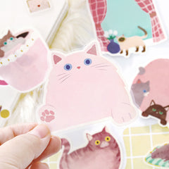 Cute Kawaii BGM Flake Stickers Sack - Write On Label Series - Favorite Cat Tabby Kitty Feline Pet Pink - for Journal Agenda Planner Scrapbooking Craft Diary Gift (Copy)