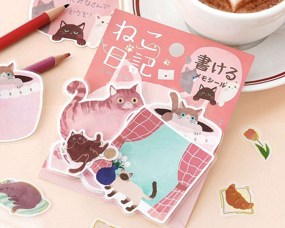 Cute Kawaii BGM Flake Stickers Sack - Write On Label Series - Favorite Cat Tabby Kitty Feline Pet Pink - for Journal Agenda Planner Scrapbooking Craft Diary Gift (Copy)
