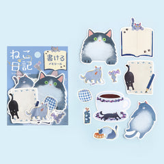Cute Kawaii BGM Flake Stickers Sack - Write On Label Series - Favorite Cat Tabby Kitty Feline Pet Blue - for Journal Agenda Planner Scrapbooking Craft Diary Gift