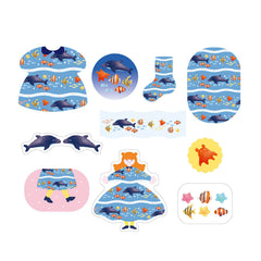 Cute Kawaii World Craft Charmy Pattern Flake Stickers Sack - Dolphin Ocean Sea Fish - for Journal Agenda Planner Diary Scrapbook Craft Gift Art Decor