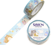 Cute Kawaii Saien Washi / Masking Deco Tape - Cat Laudry Day Busy Chores Selfcare - for Diary Journal Planner Craft Calendar Notebook Scrapbook Stationery Gift