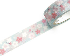 Cute Kawaii Saien Washi / Masking Deco Tape - Cherry Blossom Pastel Soft Blue Flower Bloom Sakura Petal Spring Garden - for Journal Planner Craft Diary Planner Scrapbook Notebook Art Stationery Gift