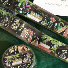 Cute Kawaii BGM Washi Deco Tape - Magical Book Reading Nook Series B - Botanical Green Nature - for Journal Planner Craft Diary Schedule Notebook Gift