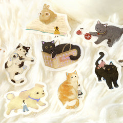 Cute Kawaii BGM Flake Stickers Sack - Petit Story Series - My Favorite Animal Cat Dog Pet  - for Journal Agenda Planner Scrapbooking Craft Diary Gift