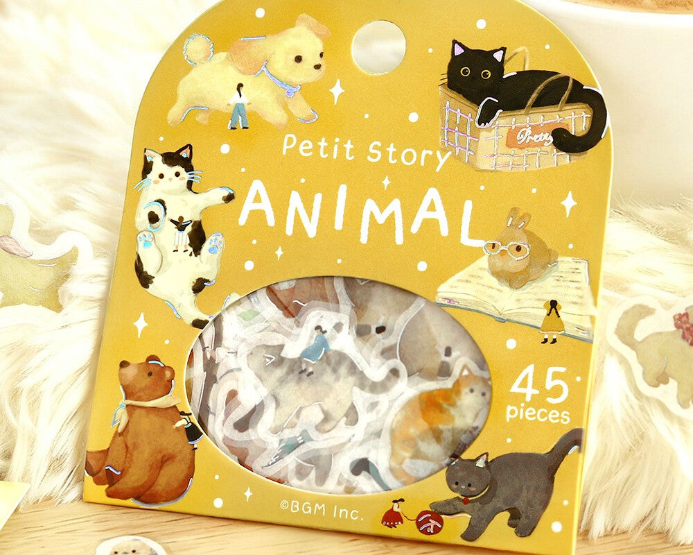 Cute Kawaii BGM Flake Stickers Sack - Petit Story Series - My Favorite Animal Cat Dog Pet  - for Journal Agenda Planner Scrapbooking Craft Diary Gift
