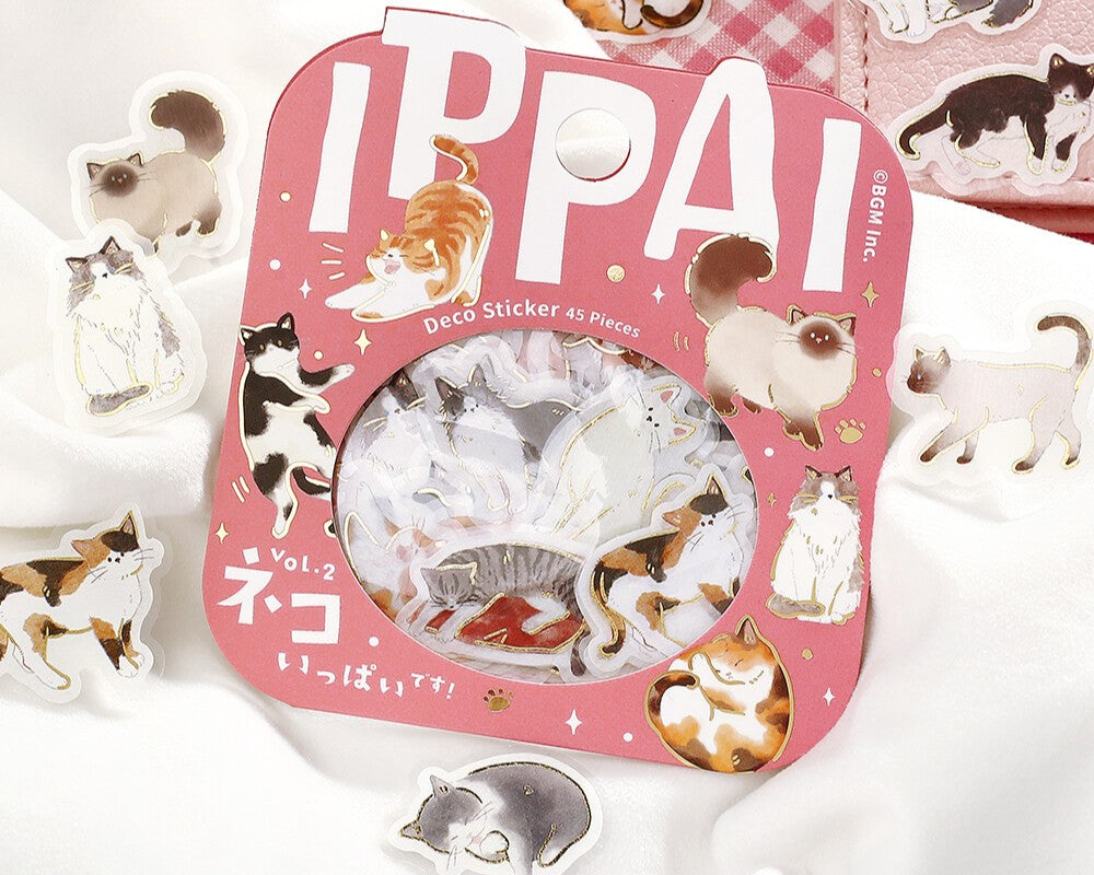 Cute Kawaii BGM Flake Stickers Sack - Cat Feline Kitty Kitten Pet Animal - for Diary Journal Agenda Planner Scrapbook Decor Craft