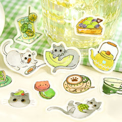 Cute Kawaii BGM Flake Stickers Sack - Cat Cafe Series - B Green - Matcha Green Tea Fresh Fruit Dessert - for Journal Agenda Planner Scrapbooking Craft Diary Gift