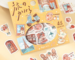 Cute Kawaii BGM Flake Stickers Sack - Europe Travel Moment Sightseeing Hobby Time Cozy Cafe - for Journal Agenda Planner Scrapbook Craft Diary Gift