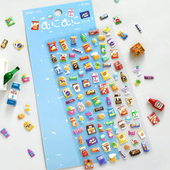 Cute Kawaii BGM Puffy Foam Sticker Sheet - Snack Food Chips Nuts Gum Candy Biscuit Cookies for Diary Journal Planner Craft Organizer Schedule Stationery Scrapbook
