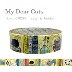 Cute Kawaii Shinzi Katoh Gold Accents Washi / Masking Deco Tape - Curious Cats ♥ Books  - for Diary Journal Notebook Planner Craft Scrapbook Gift