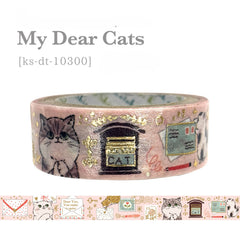 Cute Kawaii Shinzi Katoh Gold Accents Washi / Masking Deco Tape - Curious Cats ♥ Letter in the Mail - for Diary Journal Notebook Planner Craft Scrapbook Gift