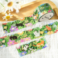 Cute Kawaii BGM Washi Deco Tape - Cat's Journey Series B - Garden Meadow Flower Field Nature - for Journal Planner Craft Diary Schedule Notebook Gift