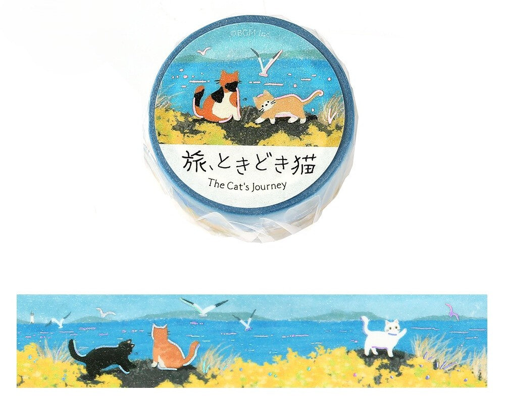Cute Kawaii BGM Washi Deco Tape - Cat's Journey Series A - Beach Seaside Ocean Blue Sea Breeze - for Journal Planner Craft Diary Schedule Notebook Gift
