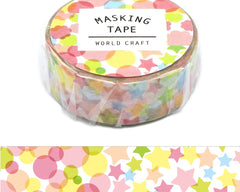 Cute Kawaii World Craft Washi / Masking Deco Tape - Colorful Dots Stars Shapes Rainbow Pastel Cheerful - for Diary Journal Notebook Planner Craft Schedule Scrapbook