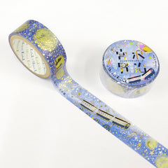 Cute Kawaii Shinzi Katoh Silver Accents Washi / Masking Deco Tape - Night Train Starry Magical - for Diary Journal Planner Craft Schedule Art Notebook Scrapbook Gift