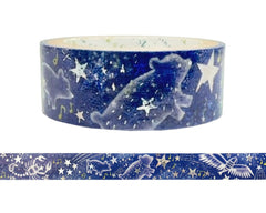 Cute Kawaii Shinzi Katoh Silver Accents Washi / Masking Deco Tape - Starry Night Bear Horoscope - for Diary Journal Planner Craft Schedule Art Notebook Scrapbook Gift