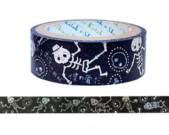 Cute Kawaii Shinzi Katoh Silver Accents Washi / Masking Deco Tape - Skeleton ♥ Halloween - for Scrapbooking Journal Planner Craft