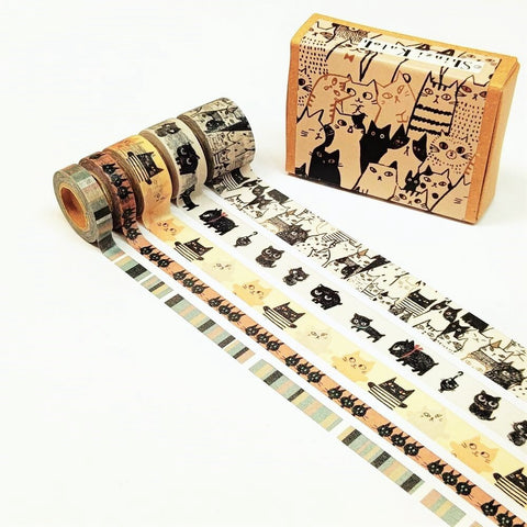 Cute Kawaii Shinzi Katoh Washi / Masking Deco Tape Set -  Cat Feline Kitten Pet - for Scrapbooking Journal Planner Organizer Schedule Craft