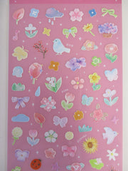 Cute Kawaii BGM Texture Sticker Sheet Pink - Spring Flower Bird Beautiful Garden Tulip Bloom Petal - for Journal Planner Craft Agenda Organizer Diary Scrapbook Stationery Gift