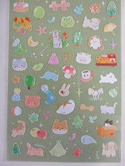 Cute Kawaii BGM Texture Sticker Sheet Green - Garden Nature Field Rabbit Bunny Mushroom Frog Dog Cat Forest Duck Hedgehog Animal Butterfly - for Journal Planner Craft Agenda Organizer Diary Scrapbook Stationery Gift