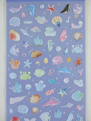 Cute Kawaii BGM Texture Sticker Sheet Blue - Ocean Sea Fish Whale Penguin Dolphin Coral Universe Beach Vacation Cruise - for Journal Planner Craft Agenda Organizer Diary Scrapbook Stationery Gift