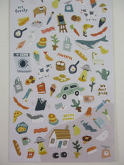 Cute Kawaii MW Whoopee Series - B - Feel Great Powerful freely Vacation Breakfast Food Bread coffee Whale Animal Farm Blue Grey Sticker Sheet - for Journal Planner Craft