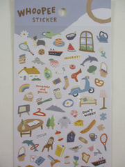 Cute Kawaii MW Whoopee Series - D - Easy Days Easy Smiling Travel Beach Tennis Sport No Worry Seaside Ocean Dolphin Food Project Craft Sail Fruit Vegetable Laundry Chores Kids Sticker Sheet - for Journal Planner Schedule Craft