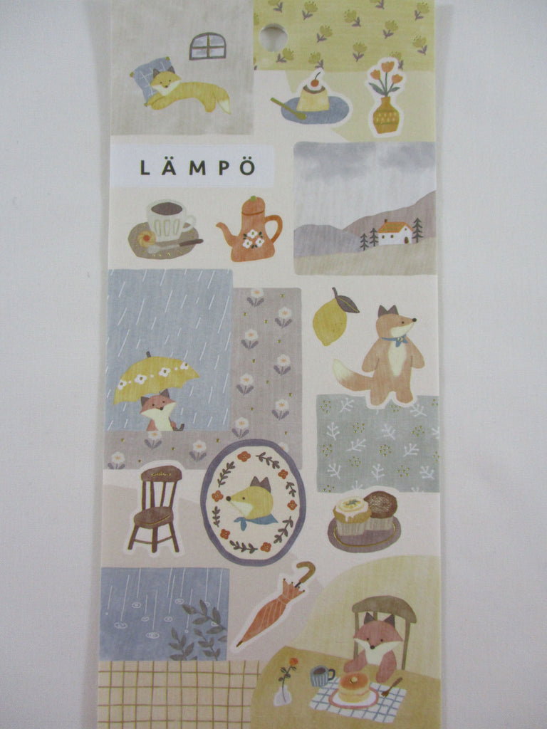 Cute Kawaii MW Lampo Scenic Animal Series - A - Fox Rain Rainy Day Coffee Tea Pancake Cupcake Muffin Chocolate Pumpkin Food Village Tender Classic Sticker Sheet - for Journal Planner Schedule Scrapbook Craft