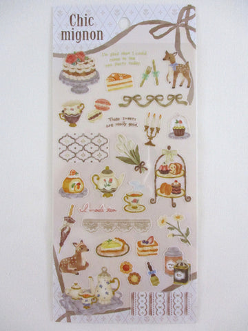 Cute Kawaii Mind Wave Chic Mignon Royal Regal Girly Princess series - Tea Time Strawberry Cake Pie Autumn Deer Sticker Sheet - for Journal Planner Craft Diary Gift Schedule Scrapbook Agenda Notebook