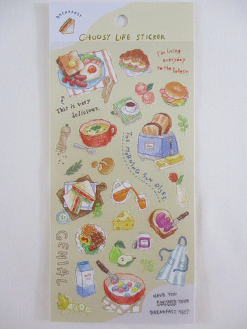 Cute Kawaii Mind Wave Food Sketch series - Breakfast Toast Egg Cereal Jam Bagel Croissant Juice Milk Fruit Sticker Sheet - for Journal Planner Craft Diary Gift Schedule Scrapbook Agenda Notebook
