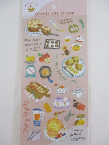 Cute Kawaii Mind Wave Food Sketch series - Cookies Tea Time Carrot Cake Fruit Muffin Bake Egg Pancake Sweet Snack Chocolate Scale Banana Apple Orange Flour Honey Bake Sticker Sheet - for Journal Planner Craft Diary Gift Schedule Scrapbook Agenda Notebook