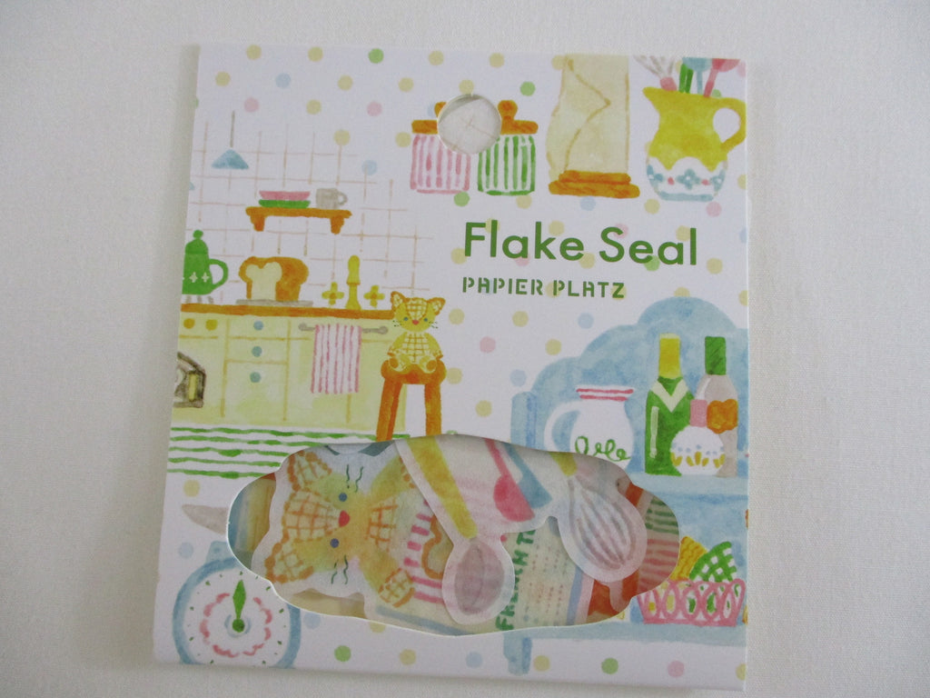 Cute Kawaii Papier Platz Flake Stickers Sack - Cozy Room Home Kitchen Cat Tabby Animal - for Journal Diary Planner Agenda Schedule Scrapbook Craft Gift