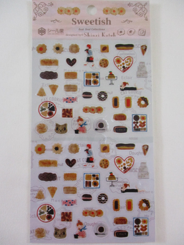 Cute Kawaii Shinzi Katoh Sticker Sheet - B - Bakery Cookie Sweets Doughnut Biscuit Cafe Cozy Relax Snack - for Diary Journal Planner Craft Organizer Schedule Decor Gift