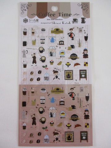 Cute Kawaii Shinzi Katoh Sticker Sheet - A - Coffee Time Cafe Drink Latte Cozy Relax - for Diary Journal Planner Craft Organizer Schedule Decor Gift