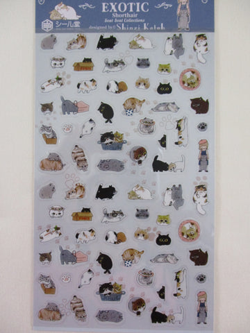 Cute Kawaii Shinzi Katoh Sticker Sheet - C - Cat Tabby Kitty Feline Pet - for Diary Journal Planner Craft Organizer Schedule Decor Gift