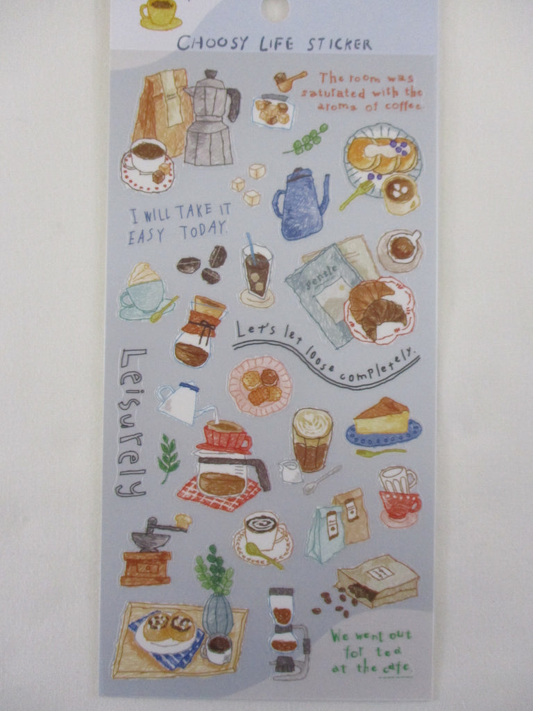 Cute Kawaii Mind Wave Food Sketch series - Coffee Latte Mocha Breakfast Drink Bean Sugar Milk Cheese Cake Croissant Bread Sticker Sheet - for Journal Planner Craft Diary Gift Schedule Scrapbook Agenda Notebook