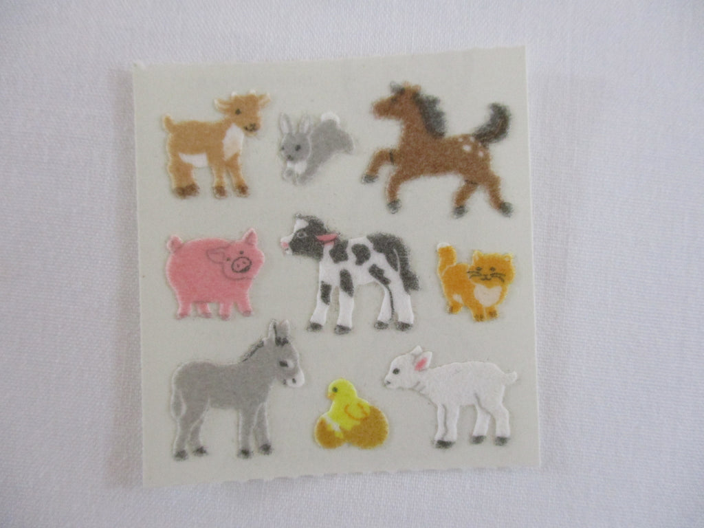 Sandylion Farm Animal Rabbit Goat Horse Cow Donkey Pig Sheep Fuzzy Sticker Sheet / Module - Vintage & Collectible