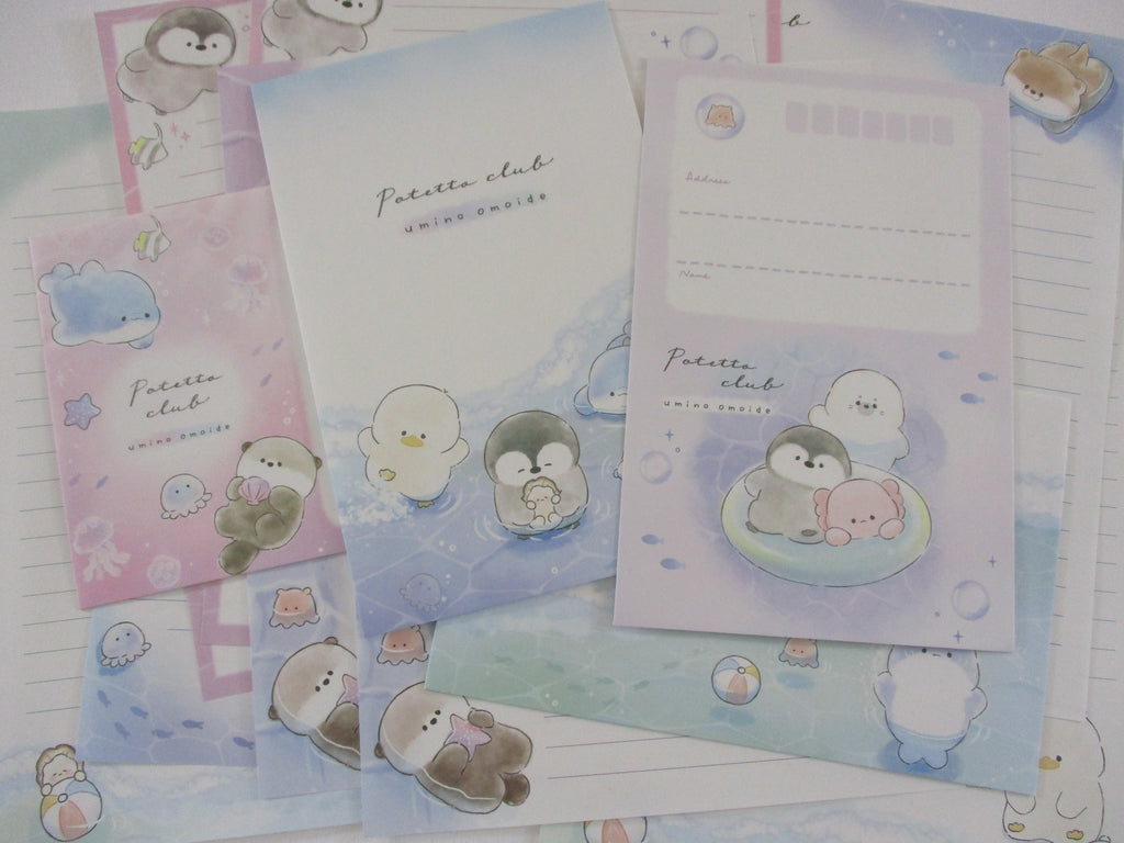 Cute Kawaaii Crux Potetto Club Penguin Seal Duck Ocean Animal Blue Sea Letter Sets - Stationery Writing Paper Envelope Penpal Gift