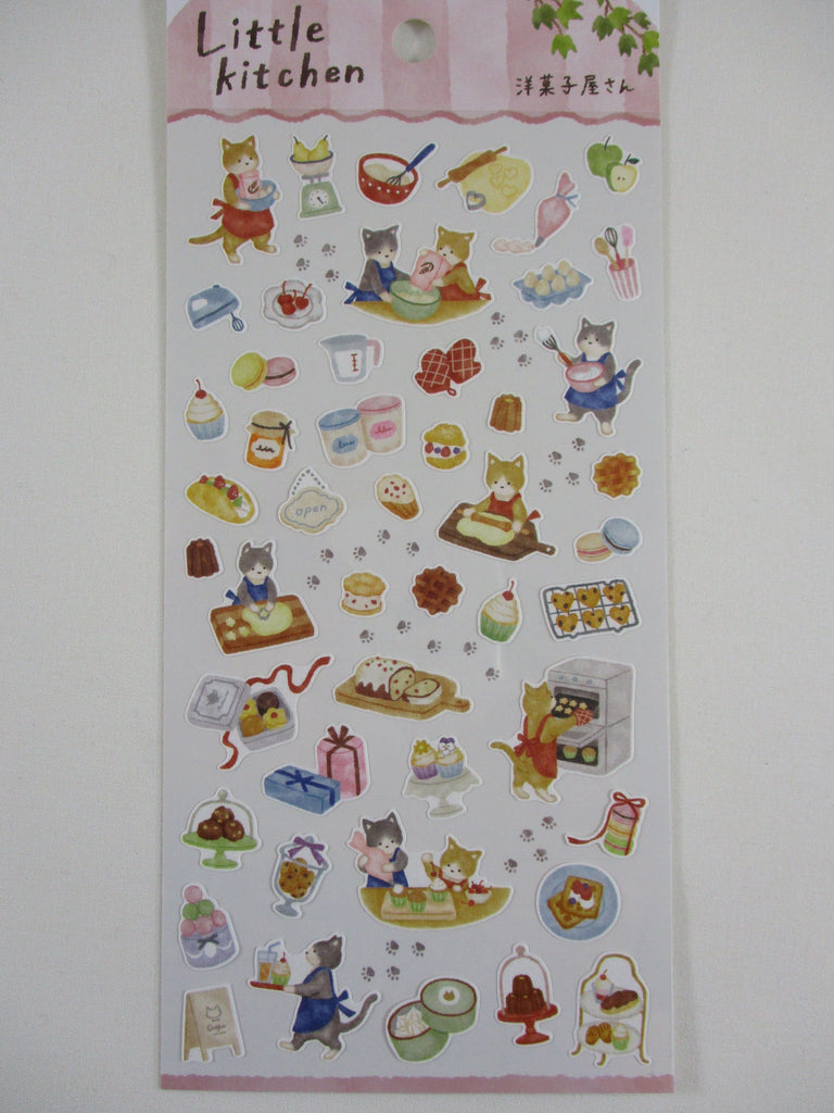 Cute Kawaii MW Animal Little Kitchen - C - Cat Sweet Mitten Waffle Cake Bake Egg Sticker Sheet - for Journal Planner Craft Organizer Schedule Decor