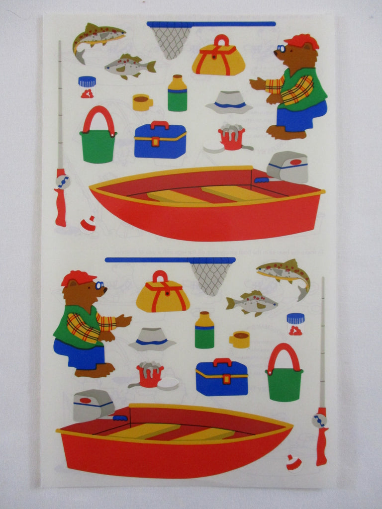Mrs Grossman 4 x 6.5 Bear Fishing Sticker Sheet - Vintage & Collectible 1995