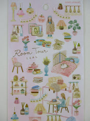 Cute Kawaii Kamio My Room Tour Series Sticker Sheet - Girl Cozy Pink Room Home Bear Cat Reading Flower Plant Dorm Apartment - for Journal Planner Craft Agenda Organizer Scrapbook