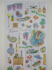 Cute Kawaii Kamio My Room Tour Series Sticker Sheet - Vacation Relax Sunny Day Dinner Swimming Pool Party - for Journal Planner Craft Agenda Organizer Scrapbook